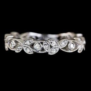 VINTAGE STYLE PLATINUM G-H VS DIAMOND WEDDING BAND FILIGREE FLORAL ART DECO RING